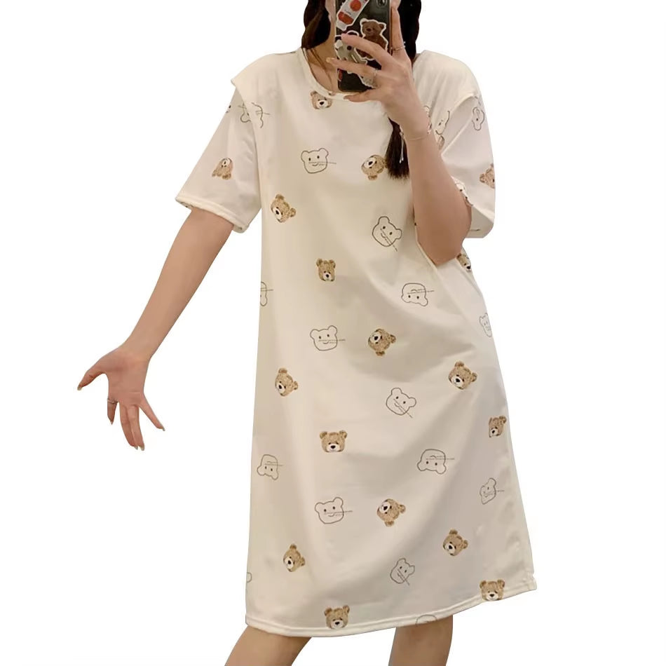 Cute Cartoon Nursing Maternity Clothings Pregnant Women plus Size Spring Summer Nightgown Easy Access Breastfeeding Dresses