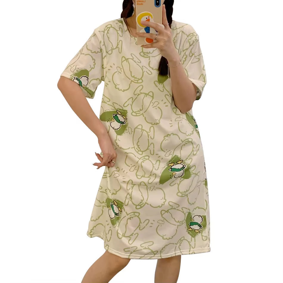 Cute Cartoon Nursing Maternity Clothings Pregnant Women plus Size Spring Summer Nightgown Easy Access Breastfeeding Dresses