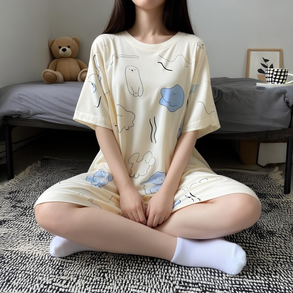 Cute Cartoon Nightgown Maternity Clothing Plus Size Spring Summer Nightgown Dresses