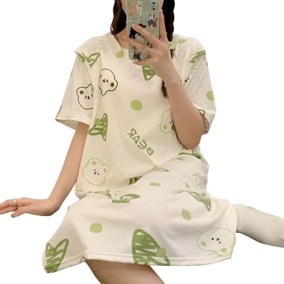 Cute Cartoon Nursing Maternity Clothings Pregnant Women plus Size Spring Summer Nightgown Easy Access Breastfeeding Dresses