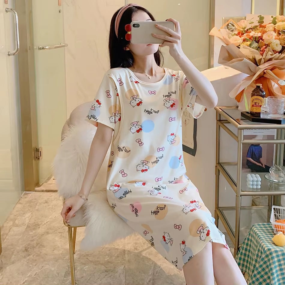 Cute Cartoon Nursing Maternity Clothings Pregnant Women plus Size Spring Summer Nightgown Easy Access Breastfeeding Dresses