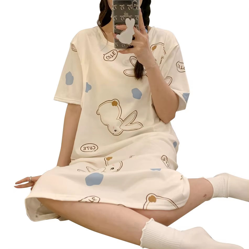 Cute Cartoon Nursing Maternity Clothings Pregnant Women plus Size Spring Summer Nightgown Easy Access Breastfeeding Dresses