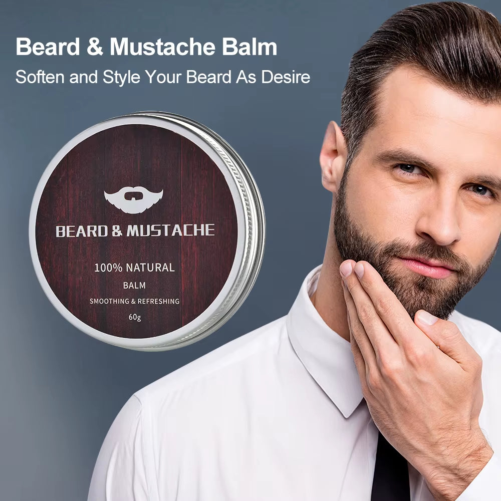 4Pcs/Set Beard Growth Kit Hair Enhancerbeard Essential Oil Moisturizing Hair Wax Roller Comb for Men Barbe Beard Styling Care